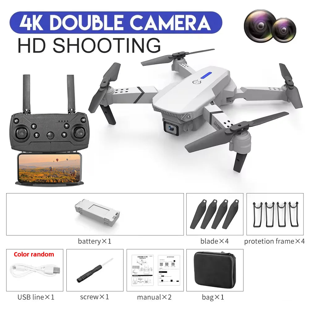 4K E88Pro drone with 1080P dual HD camera, foldable, WiFi FPV, RC helicopter for aerial photography and gifting