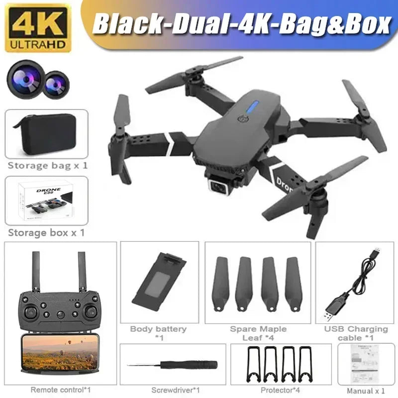 4K E88Pro drone with 1080P dual HD camera, foldable, WiFi FPV, RC helicopter for aerial photography and gifting