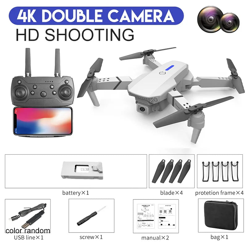 4K E88Pro drone with 1080P dual HD camera, foldable, WiFi FPV, RC helicopter for aerial photography and gifting