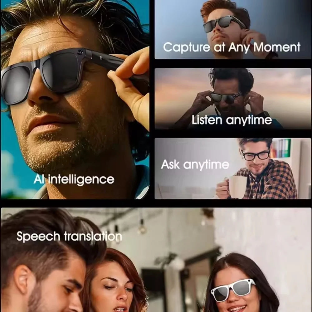AI Smart Glasses With Camera Bluetooth Call Voice Assistant Control Navigation Waterproof Smart Sports Wearable Camera Glasses