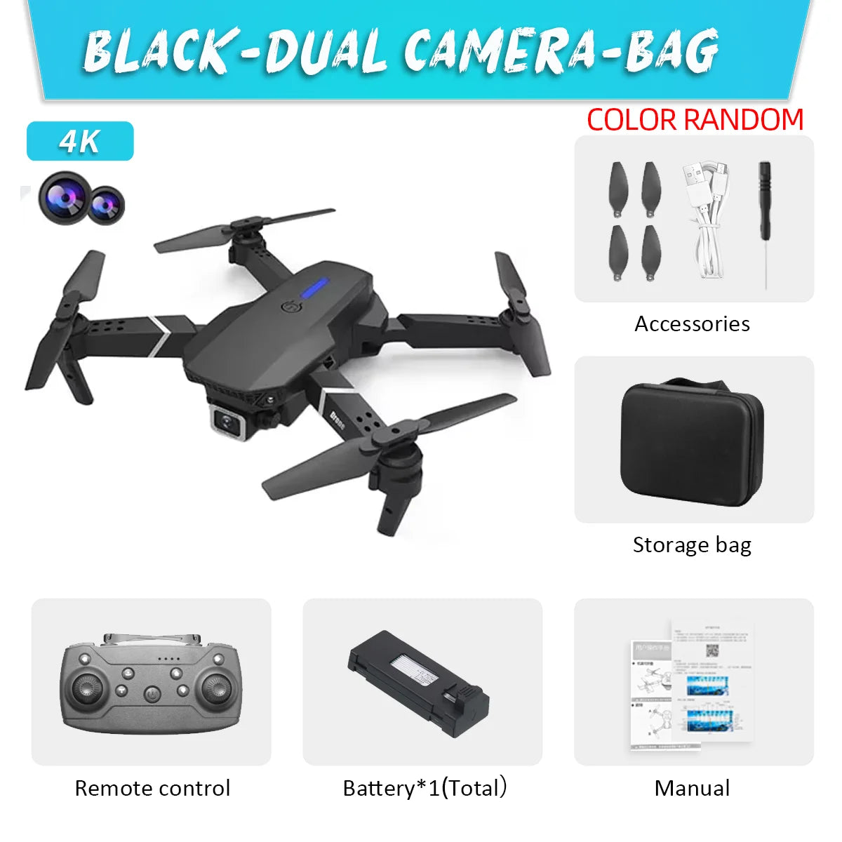 2023 E88 Pro WIFI FPV Drone Wide Angle HD 4K Camera Quadcopter Height Hold RC Foldable Dron Toys Gift