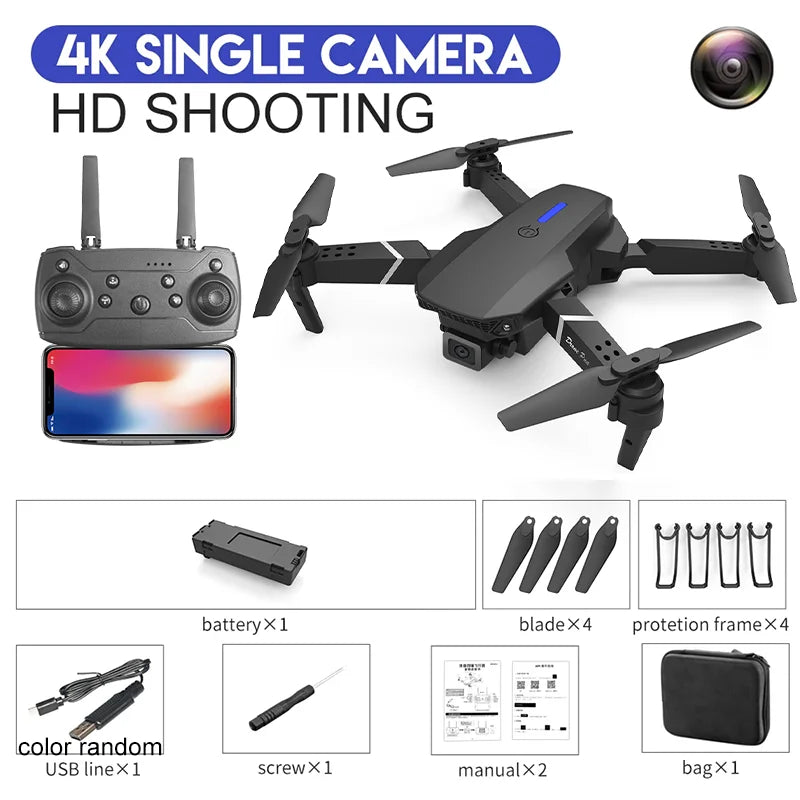 4K E88Pro drone with 1080P dual HD camera, foldable, WiFi FPV, RC helicopter for aerial photography and gifting