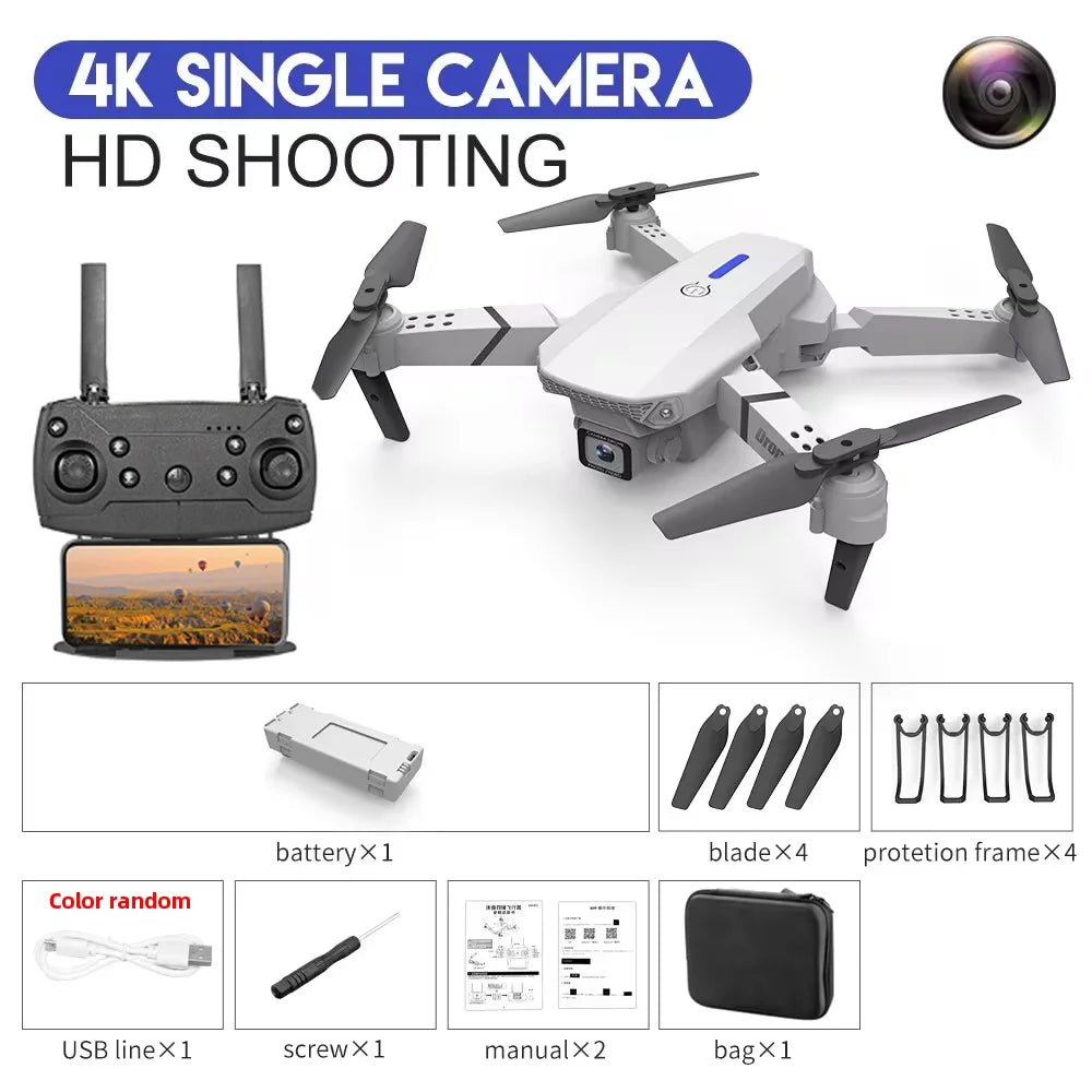4K E88Pro drone with 1080P dual HD camera, foldable, WiFi FPV, RC helicopter for aerial photography and gifting