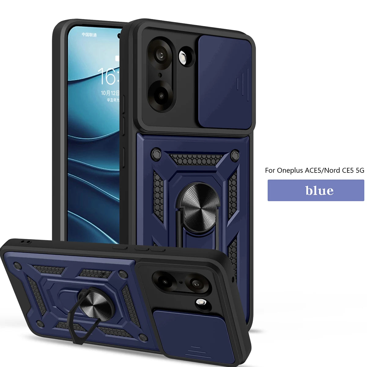 for OnePlus Nord N200 5G Case with HD Screen Protector with Slide Camera Cover, Atump 360° Rotation Ring Kickstand [Military Gra