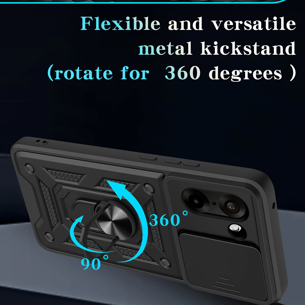 for OnePlus Nord N200 5G Case with HD Screen Protector with Slide Camera Cover, Atump 360° Rotation Ring Kickstand [Military Gra