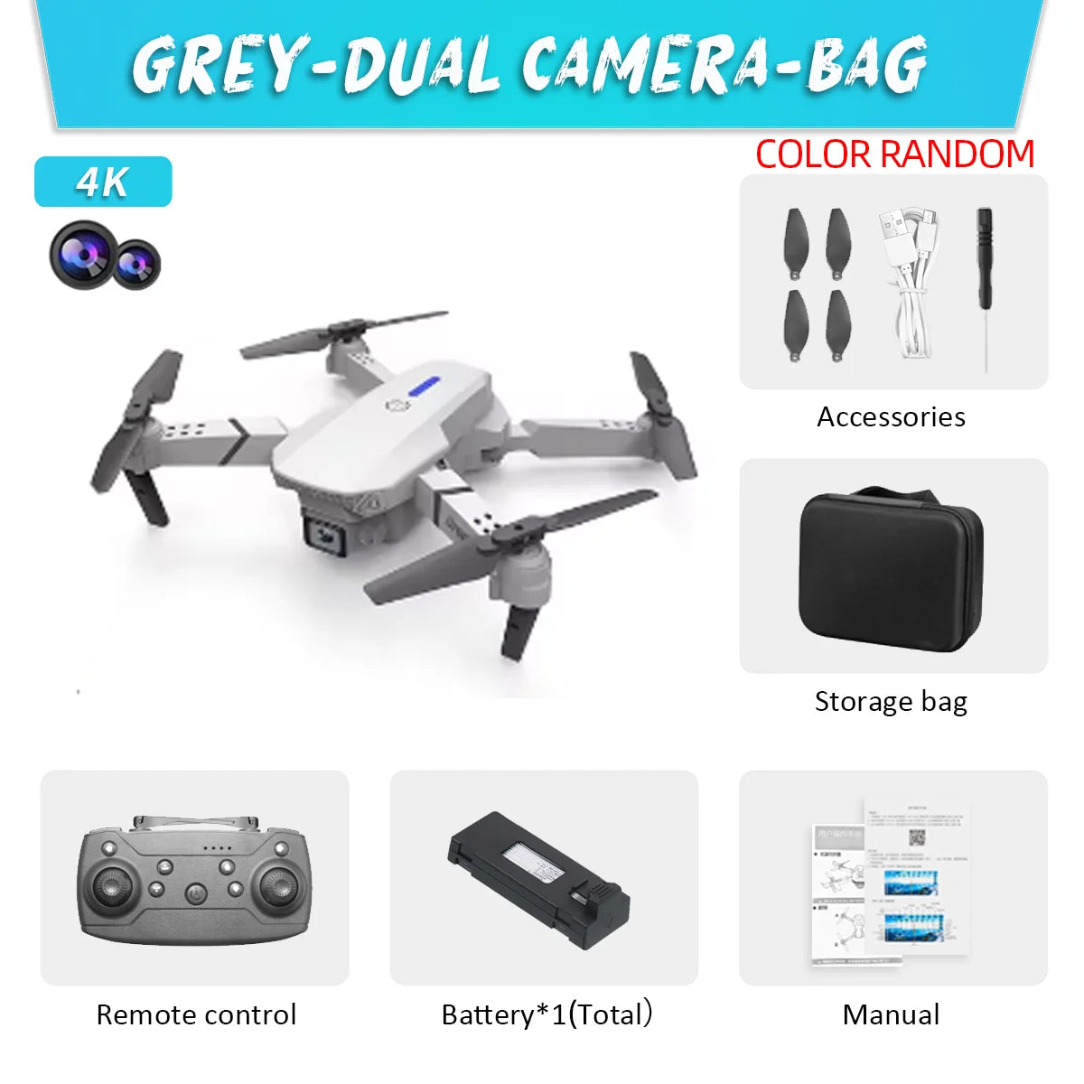 2023 E88 Pro WIFI FPV Drone Wide Angle HD 4K Camera Quadcopter Height Hold RC Foldable Dron Toys Gift