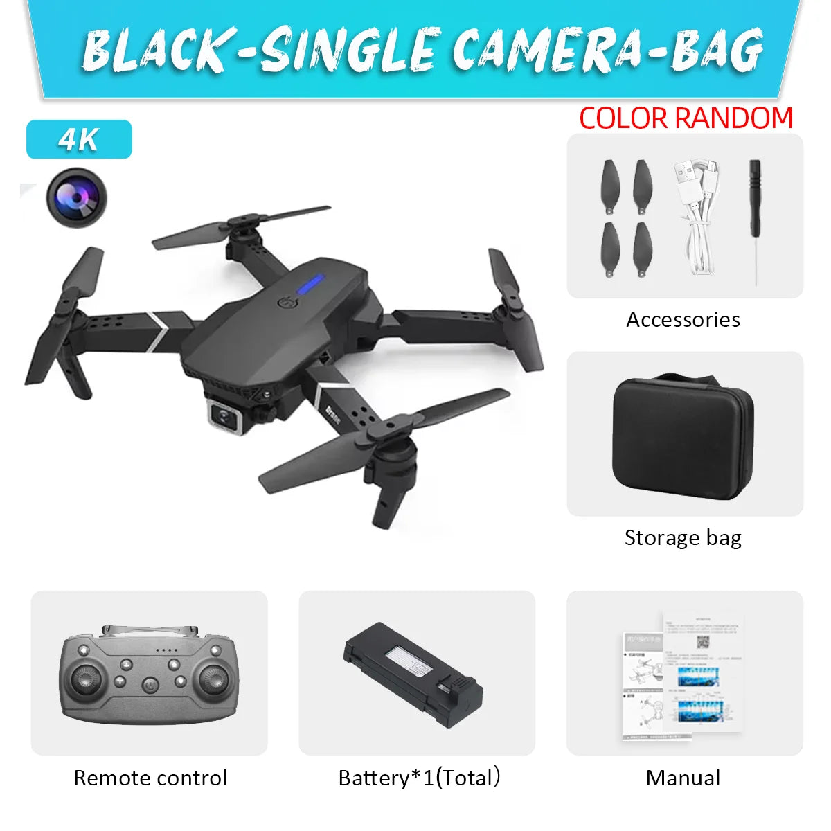 2023 E88 Pro WIFI FPV Drone Wide Angle HD 4K Camera Quadcopter Height Hold RC Foldable Dron Toys Gift