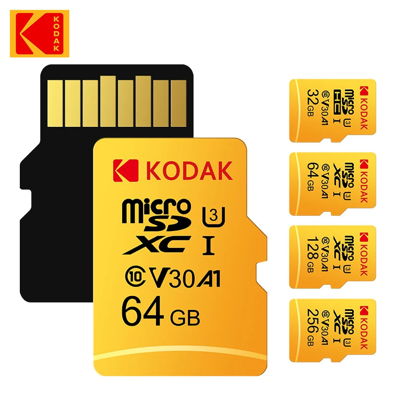 KODAK Micro SD Memory Card 128GB 100MB/s Class 10 U3 UHS-I 64GB Mini TF SD Card 4K HD for smartphones, dash recorders, drones,