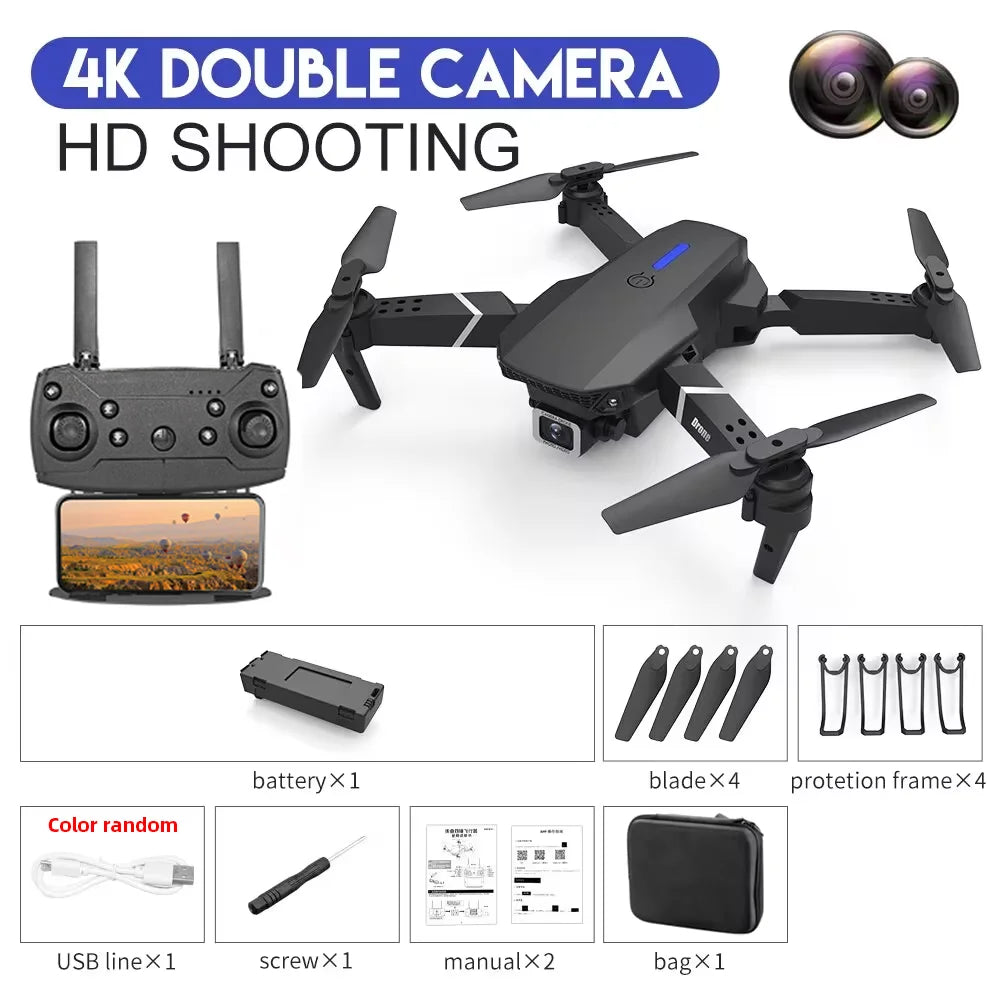 4K E88Pro drone with 1080P dual HD camera, foldable, WiFi FPV, RC helicopter for aerial photography and gifting
