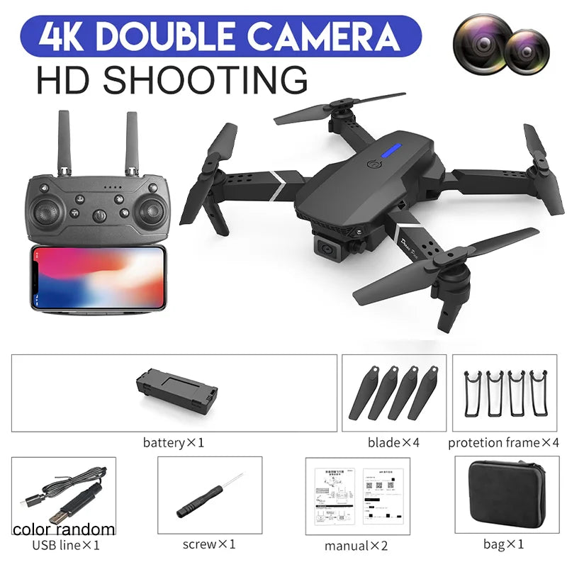 4K E88Pro drone with 1080P dual HD camera, foldable, WiFi FPV, RC helicopter for aerial photography and gifting