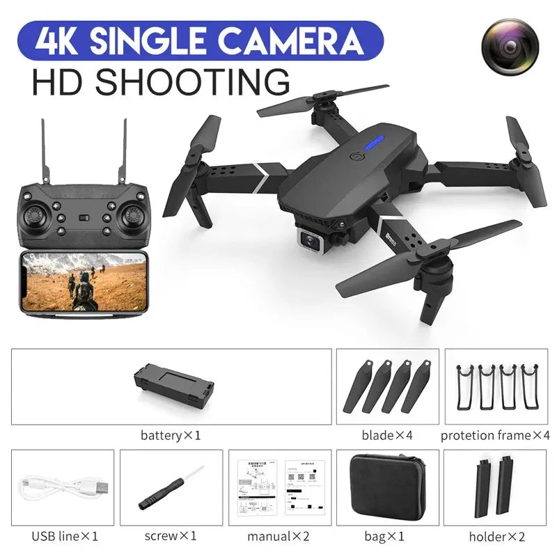 4K E88Pro drone with 1080P dual HD camera, foldable, WiFi FPV, RC helicopter for aerial photography and gifting