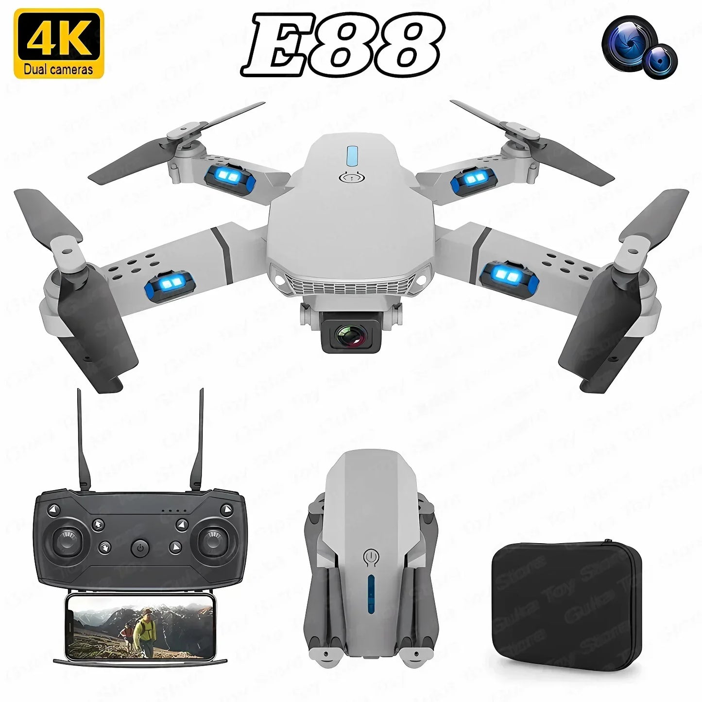 E88 Pro WiFi FPV Drone, Wide Angle, HD, 4K, 1080P Camera, Height Hold, RC, Foldable Quadcopter, Helicopter Toys, Gift, New