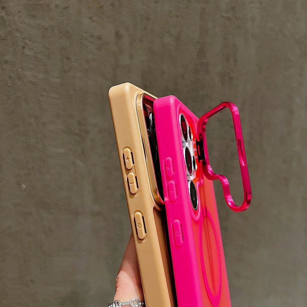 Metal Stand Camera Protector Phone Case For Samsung S25 Ultra S24 Plus S23 FE A56 A16 A36 For Magsafe Magnetic Wrist Strap Cover