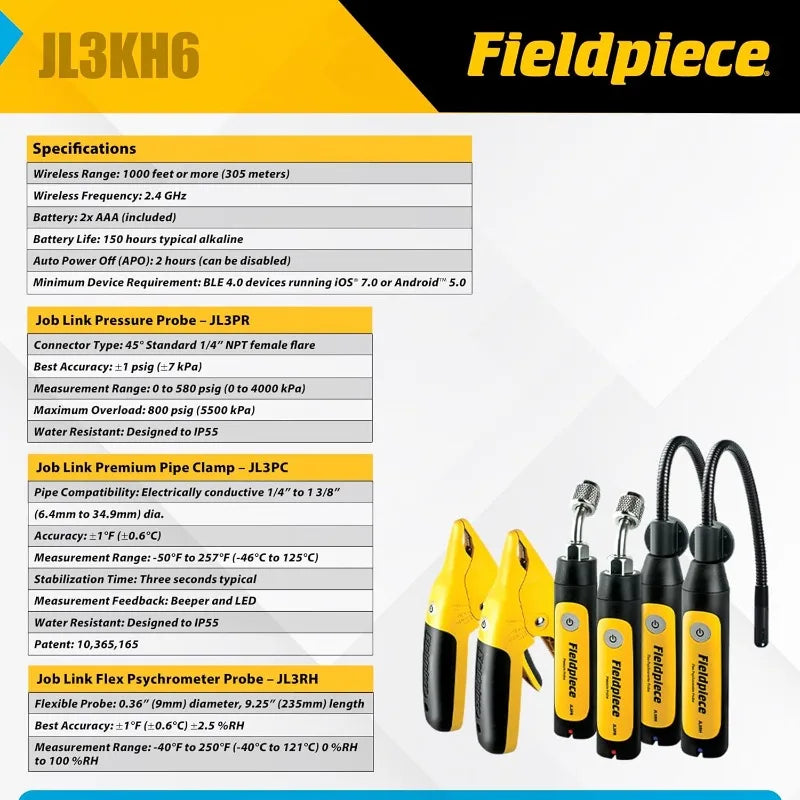 Job Link System HVACR Wireless Probe Kit - JL3KH6 - Fast Accurate Temps With Rapid Rail Technology - HVAC Tools Wit
