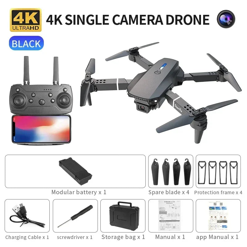 4K E88Pro drone with 1080P dual HD camera, foldable, WiFi FPV, RC helicopter for aerial photography and gifting