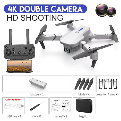 4K E88Pro drone with 1080P dual HD camera, foldable, WiFi FPV, RC helicopter for aerial photography and gifting