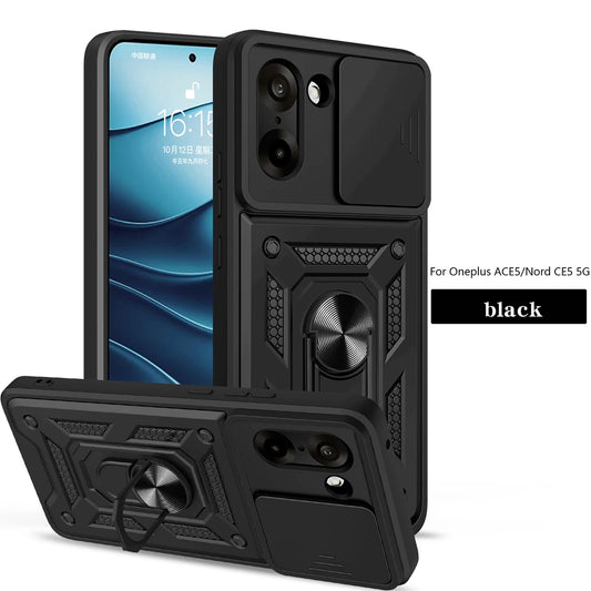 for OnePlus Nord N200 5G Case with HD Screen Protector with Slide Camera Cover, Atump 360° Rotation Ring Kickstand [Military Gra