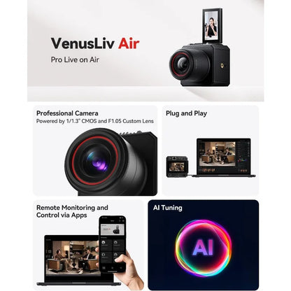 VenusLiv Air Live Streaming Camera,1/1.3" CMOS/F1.05 Custom Lens,4K30p/UVC/HDMI Video Output,Built For 24/7 Streaming