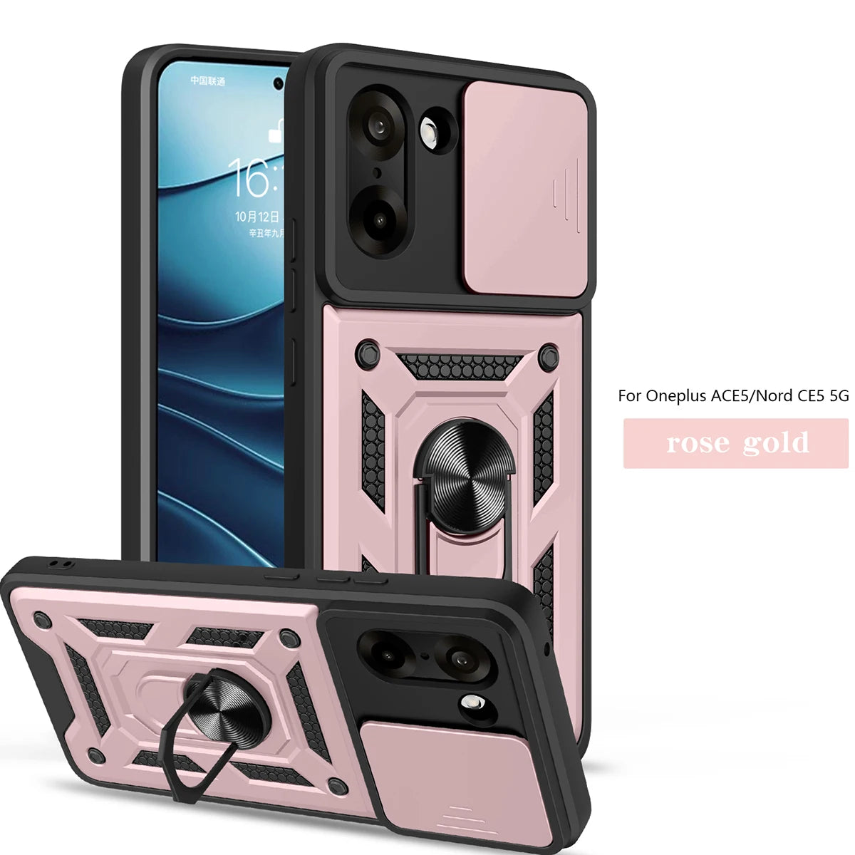 for OnePlus Nord N200 5G Case with HD Screen Protector with Slide Camera Cover, Atump 360° Rotation Ring Kickstand [Military Gra