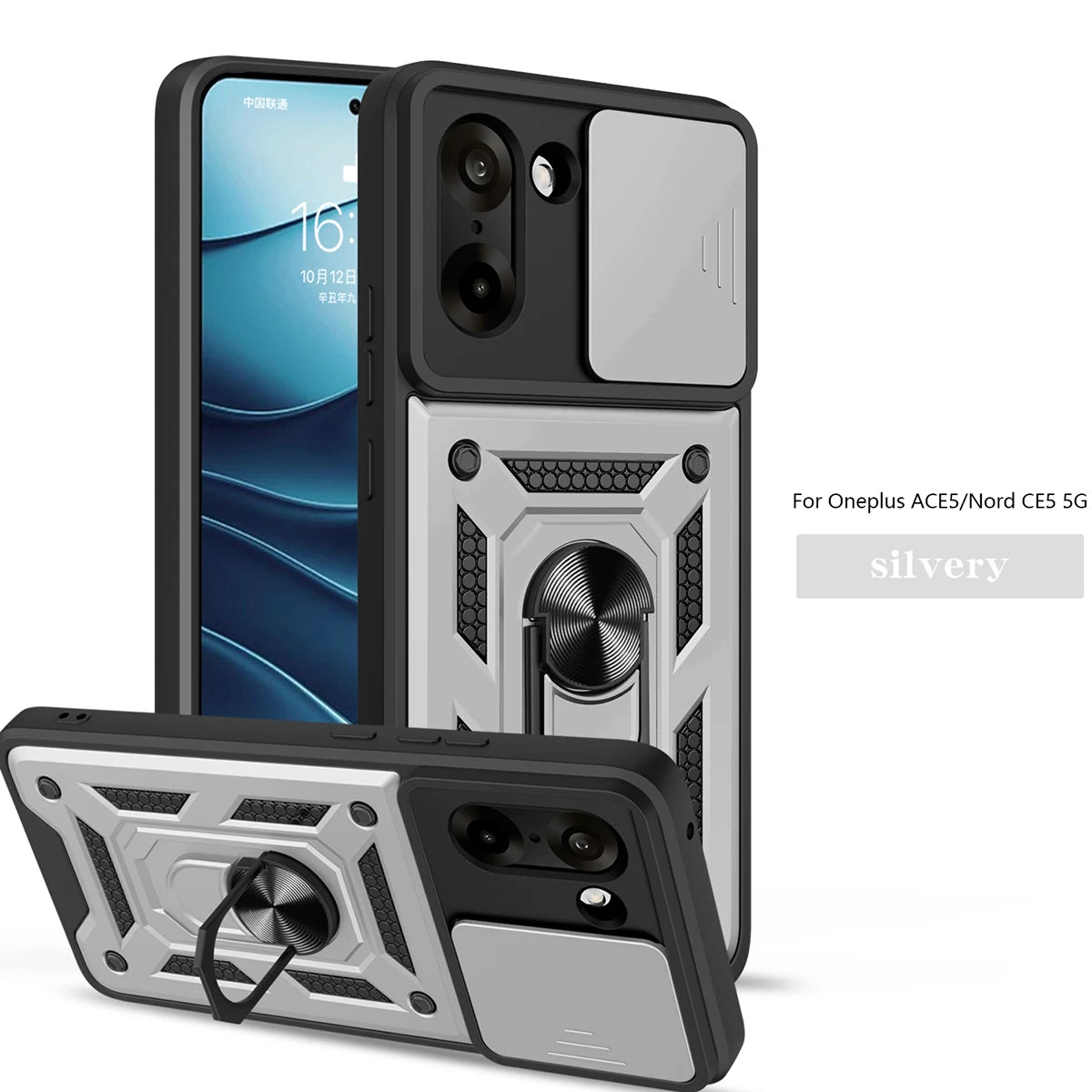 for OnePlus Nord N200 5G Case with HD Screen Protector with Slide Camera Cover, Atump 360° Rotation Ring Kickstand [Military Gra