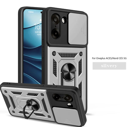 for OnePlus Nord N200 5G Case with HD Screen Protector with Slide Camera Cover, Atump 360° Rotation Ring Kickstand [Military Gra