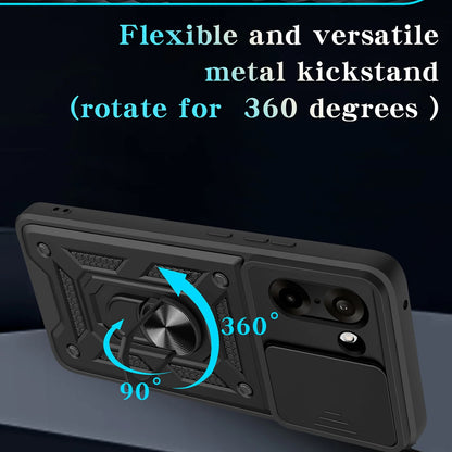 for OnePlus Nord N200 5G Case with HD Screen Protector with Slide Camera Cover, Atump 360° Rotation Ring Kickstand [Military Gra