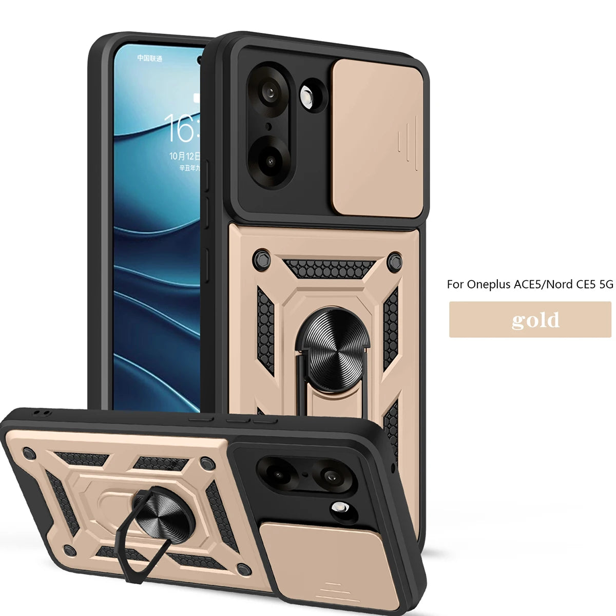 for OnePlus Nord N200 5G Case with HD Screen Protector with Slide Camera Cover, Atump 360° Rotation Ring Kickstand [Military Gra