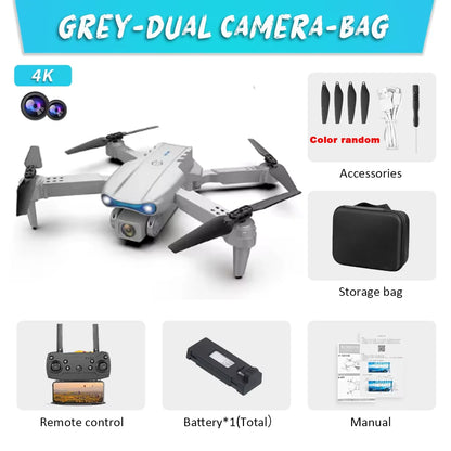 E99Pro HD Drone. 4K dual WiFi FPV, obstacle avoidance. Professional quadcopter for aerial photography.