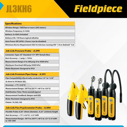 Job Link System HVACR Wireless Probe Kit - JL3KH6 - Fast Accurate Temps With Rapid Rail Technology - HVAC Tools Wit