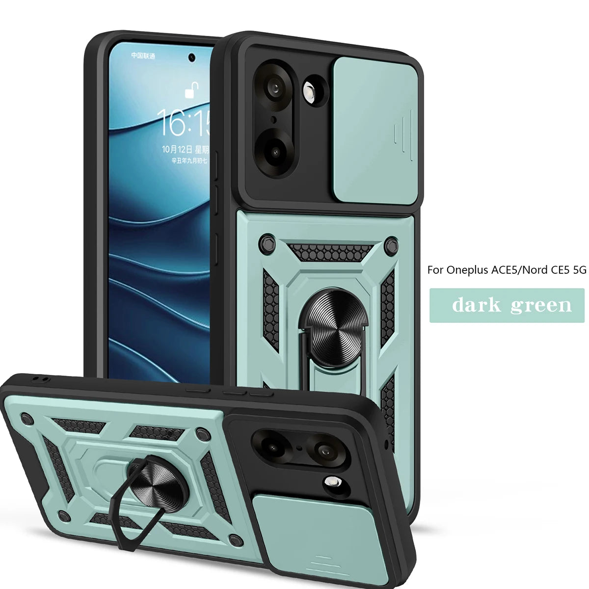 for OnePlus Nord N200 5G Case with HD Screen Protector with Slide Camera Cover, Atump 360° Rotation Ring Kickstand [Military Gra